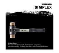 Halder Maillet à frappe amortie SIMPLEX L. 300 mm D. tête 30 mm dur fibre de verre cuiv Quantité:1