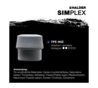 Halder Tête de maillet à frappe amortie SIMPLEX D. tête 60 mm TPE-mid gris mi-dur HALDE Quantité:1