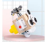 Halearo Cube occupé pour Enfants, Jouet d'apprentissage éducatif, Planche d'activité Sensorielle en Bois pour Voyage, 9x9x11cm, Matériau en Pin Sûr (Argent)
