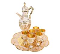 Halearo Ensemble de Cafetière Turque en Métal, Théière Vintage élégante avec 6 Tasses, Cadeau Parfait pour une Pendaison de Crémaillère, Matériau en Alliage de Zinc (#1)