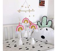 Halearo Lit bébé Mobile avec Motif macramé Arc-en-ciel, Hochet Doux à Suspendre pour Chambre D'enfant, Perles en Bois écologiques, 65 X 20 Cm (1)