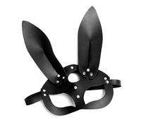 Halearo Masque D'oreilles Sexy, Masque Facial de Lapin Mignon, Demi- avec Boucle Arrière Réglable en Cuir PU pour Halloween Costume Party Cosplay (Noire)