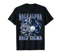 Half Alpha Half Sigma Wolf Funny Hilarous Bootleg Graphic T-Shirt