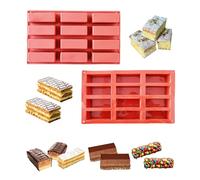 Half Forest 2 Pièces Moule Barre De Céréales Barres De Moule En Silicone Avec 12 Compartiments Pour Barres De Muesli, Chocolat, Pain, Pudding, Brownie, Cheesecake Et Savon (Rouge)
