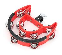 Half Moon Tambourine with Double Row Metal Jingles, Handheld Percussion Instrument Made of ABS and Metal, Bright Crisp Sound for Cymbal Stand or Hi Hat Mounting (Rouge)