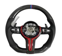 Half Perforated Leather & Carbon Fiber Red Frame White Stitching Steering Wheel Assembly Compatible For BMW F10 F20 F30 F32 F36 F80 F82 M3(Style 2)