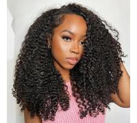 Half Wig Human Hair 180% Density Kinky Curly Wear Go Glueless Wigs Human Hair 18 Inch 3 In 1 Half Wigs for Women Adjustable Drawstring Seamless Flip Beginner Friendly 16pouces