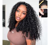 Half Wig Perruque Cheveux Humains Brésilienne 180 Density Burmese Curly 3 In 1 Drawstring Seamless Flip Over 22 Inch Spiral Curly Ends Demi Tête Bou Sans Colle Pour Femme Débutant