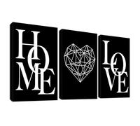 HALFLEMART 3 Pcs Cadre en Bois Impression sur Toile HOME LOVE Noir Blanc Tableau Affiche Decoration Murale Image sur Toile Peinture Tableau Decoration Murale Salon Chambre Couloir 30x40cm x 3pcs