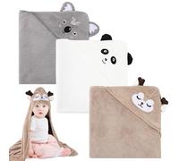 Halinuia 3PCS Serviette de Bain Capuche Bébé,Serviette Bebe,Serviette Bebe Naissance,Drap Serviette de Bain pour Bébé Nouveau-né,Cape de Bain pour Piscine 80 x 80cm Cape De Bain 0-5 Ans,Kaki,Blanc,GR