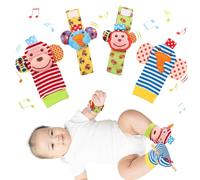 Halinuia 4 Pcs Bébé Poignet et Chaussettes Hochet Bebe Bell Strap Poignet et Pied Finder Jouets D'éVeil Jouet Développement Sensoriel Bebe Naissance Cadeau pour 0 à 12 Mois (Multicolore)