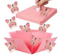 Halinuia Boite Surprise Papillon Explosion Box, 14,2 x 14,2 x 12,4 cm, Rose Boite Pop up Surprise Anniversaire, DIY Boîte Cadeau Papillons pour Les Amis et La Famille