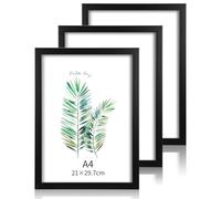 Halinuia Lot de 3 Cadres Photo A4, 21x30 cm Cadre Bois avec Feuille Acrylique, Encadrement Tableau, Affichage Vertical et Horizontal pour Photos, Affiches, Puzzles (Noir)