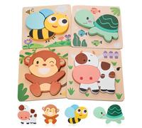 Halinuia Puzzle en bois à partir de 1 an - 4 pièces - Puzzle à partir de 1 an - Jouet éducatif - Puzzle en bois - Jouet pour bébé garçon et fille (animaux)