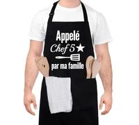 Halinuia Tablier de Cuisine pour Homme Femme, Étanche Réglable Tablier Barbecue Homme, Appelé Chef 5? par ma famille, Idée Cadeau Fête de Pères, Christmas, Anniversaire