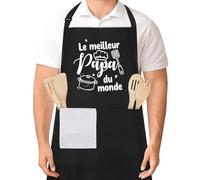 Halinuia Tablier de Cuisine pour Homme, Tablier Barbecue Papa, Réglable Noir Imperméable Tablier Cuisine Homme avec Poches, Cadeaux pour Fête des Pères, Anniversaire, Noël 70 x 90 cm