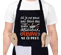 Halinuia Tablier de Cuisine pour Homme, Tabliers de Cuisine Étanche Réglable Tablier Barbecue avec Poches Idée Cadeau Fête des pères Si je ne peux pas faire des plats délicieux personne ne le peut