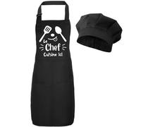 Halinuia Tablier Enfant et Chapeau de Chef, Réglables Personnalisé Tablier et Chapeau Pour la Cuisine et la Pâtisserie avec Poche, Tablier et Toque de Chef pour Filles Garçons (Le Chef Cuisine ici)