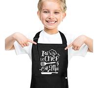 Halinuia Tablier Enfant Imperméable 'Ici, Le Chef, C'est Moi' - Réglable Avec 2 Poches Pour Cuisine, Peinture, Artisanat, École - Pour Garçon Ou Fille, Taille L