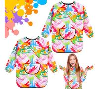 Halinuia Tablier Peinture Enfant, 2 Pièces Imperméable Blouse Peinture Enfant 3-8 ans, Manches Longues Avec Poches Pour L'école Activités Peinture Cuisine Coloriage