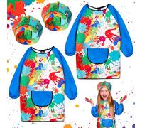 Halinuia Tablier Peinture Enfant, 2 Pièces Imperméable Blouse Peinture Enfant 3-8 ans, Manches Longues Avec Poches Pour L'école Activités Peinture Cuisine Coloriage