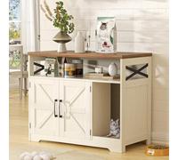 Halitaa Enclos de litière pour chat, meuble de litière caché avec tapis à griffer, table d'appoint de maison pour chat d'intérieur de ferme, blanc