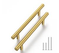 Haliwu Lot de 5 poignées de placard dorées, trou central de 10,2 cm en laiton brossé pour armoires, commodes, tiroirs Doré