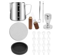 Haliya Ensemble de tampons à expresso 58 mm, pot à lait de 350 ml avec graduation, stylo et cuillère pour latte art, outil d'aiguille WDT, écran palet de 58 mm, tapis tamper, 16 pochoirs, 22