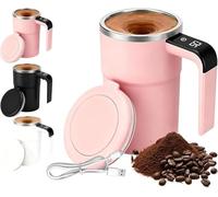 halkaount Mug à café auto-mélangeur, mug électrique avec magnétique, mug agitateur rechargeable avec affichage de la température, mug portable, capacité de 380 ml.(Pink)