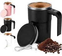 halkaount Mug à café auto-mélangeur, mug électrique avec magnétique, mug agitateur rechargeable avec affichage de la température, mug portable, capacité de 380 ml.(Black)