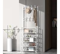 Hall D’entrée Tree Storage Beh 3-en-1 Porte-Manteau Chaussure Beh Industrial STD Orgizer avec 8 Crochets Porte-Manteau pour Salon Chambre, White, 5F:60CM*26CM*172CM