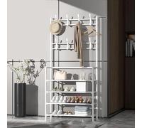 Hall D’entrée Tree Storage Beh 3-en-1 Porte-Manteau Chaussure Beh Industrial STD Orgizer avec 8 Crochets Porte-Manteau pour Salon Chambre, White, 4F:80CM*26CM*152CM