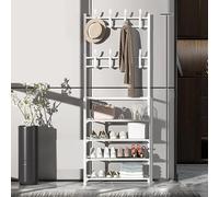 Hall D’entrée Tree Storage Beh 3-en-1 Porte-Manteau Chaussure Beh Industrial STD Orgizer avec 8 Crochets Porte-Manteau pour Salon Chambre, White, 4F:60CM*26CM*152CM