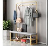 Hall Tree Banc à chaussures avec coussin de siège, 7 crochets, cadre en métal, finition dorée et blanche, meuble d'entrée élégant pour l'organisation de la maison
