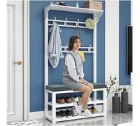 Hall Tree Banc à chaussures avec étagères de rangement et crochets, organiseur pour vestibule d'entrée avec coussin de siège