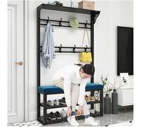 Hall Tree Banc à chaussures avec étagères de rangement et crochets, organiseur pour vestibule d'entrée avec coussin de siège