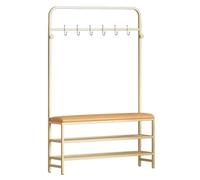 Hall Tree Banc de rangement 3 en 1 avec étagère à chaussures et crochets pour manteaux, organiseur d'entrée autonome avec siège rembourré en cuir synthétique et cadre en métal stable