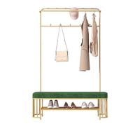 Hall Tree Banc de rangement à chaussures 3 en 1 avec banc, étagère à 2 niveaux, crochets pour salon, chambre à coucher, entrée étroite