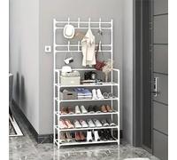 Hall Tree Banc de rangement avec crochets, aspect bois, cadre en métal, solution de rangement, facile à assembler