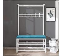 Hall Tree Banc d'entrée avec porte-manteau, rangement à chaussures et coussin en velours, montage facile, 99,1 cm, bleu