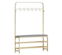 Hall Tree Banc porte-manteau avec rangement à chaussures, organiseur d'entrée autonome avec siège en cuir synthétique et cadre en métal pour décoration et rangement de la maison