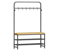 Hall Tree Banc porte-manteau avec rangement à chaussures, organiseur d'entrée autonome avec siège en cuir synthétique et cadre en métal pour décoration et rangement de la maison