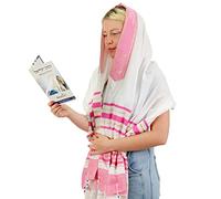 HalleluYAH Tallit Châle de prière d'Israël - Nom du Seigneur épelé sur les 4 coins - XL 183 x 91 cm, rose, Large