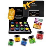 Hallingers Service à thé classique - Coffret cadeau de 12 types de thé, thé en vrac dans des verres à vis, assortiment de thé comme cadeau de thé végétalien (ensemble) - Cadeau de fête des mères et
