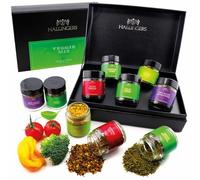 Hallingers Veggie Mix - Lot de 5 pots à épices végétaliens fabriqués à la main avec cinq pots à épices dans un organisateur d'épices - Idées cadeaux de Noël et cadeaux de Noël | Nouvelle maison