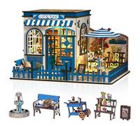 Hallisun DIY Miniature Maison, Café Puzzle 3D en Bois avec Lumière LED, Kit de Maison de Café poupée pour Adultes, Créatif Décoration pour Intérieure Maquette à Construire Cadeau d'anniversaire