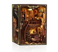 Hallisun Kit de construction de maison miniature pour adultes, mini bibliothèque de comptines anciennes, insert de coin de livre avec lumières LED tactiles, puzzle 3D en bois, décoration d'étagère