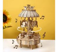 Hallisun Puzzle 3D en bois pour adultes, kit de modèle de carrousel musical 3D avec boîte à musique, construction mécanique en bois rotatif, ensemble de bricolage classique, cadeau d'anniversaire, 153
