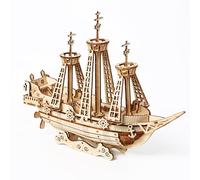 Hallisun Puzzle en bois 3D pour adultes - Puzzle 3D - Modèle bateau pirate - Kit de modélisation mécanique - Construction de bateau vintage - Kit de construction - Bricolage - Décoration de la maison