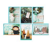 Hallmark Assortiment de cartes de Noël en boîte Tis the Season (72 cartes et 72 enveloppes) - Arbres à bouteilles, cacao, couronne rustique, moufles